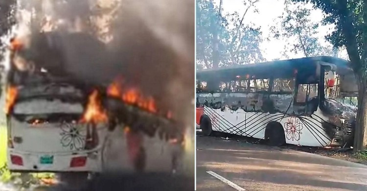 মহাসড়কে চলন্ত বাসে ভয়াবহ আগুন, পোড়া মরদেহ উদ্ধার