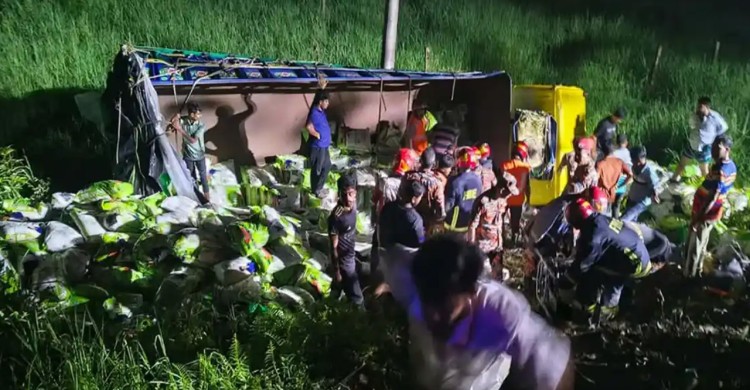 দাউদকান্দিতে চালবোঝাই ট্রাক খাদে উল্টে প্রাণ গেল ৭ জনের