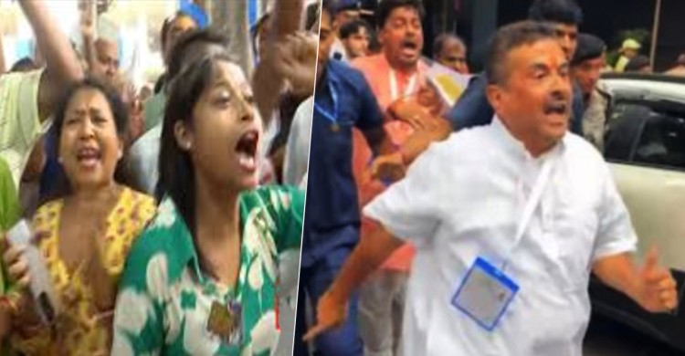 কালীঘাটে শুভেন্দুকে দেখা মাত্রই ‘জয় বাংলা’ ও ‘চোর চোর’ স্লোগান